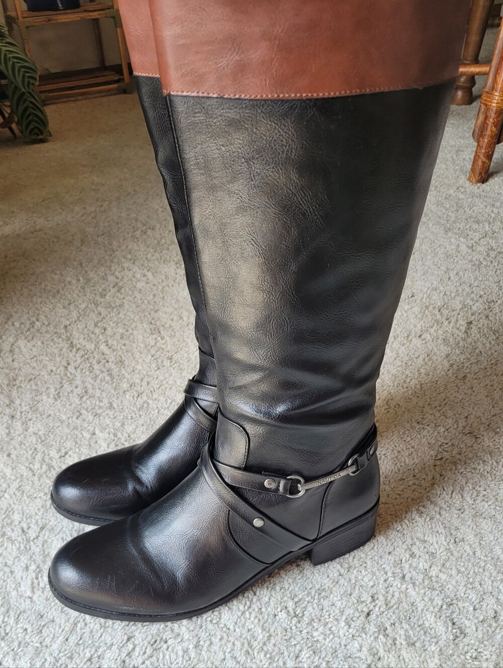 Black & Cognac Riding Boots From Nautica In Very Good Condition 8
